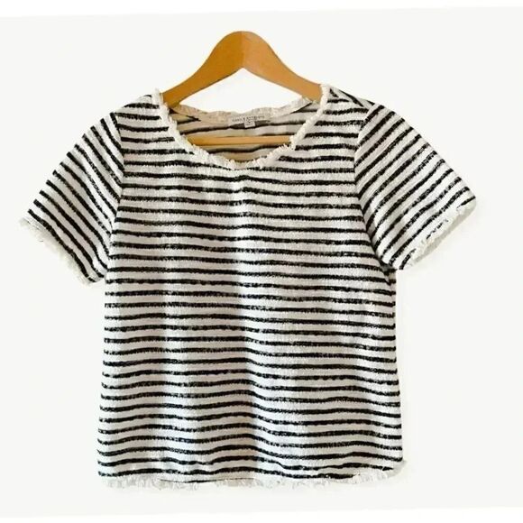 Green Envelope Tops - Green Envelope Striped Cropped Fringe  Edge Top Shirt SZ S